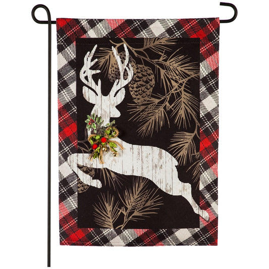 "Woodgrain Reindeer" Seasonal Garden Flag; Linen Textured Polyester