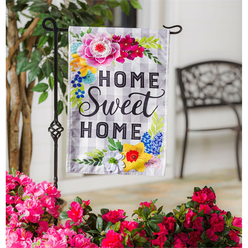 Home Sweet Home Plaid Floral Garden Flag