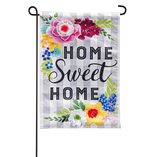 Home Sweet Home Plaid Floral Garden Flag