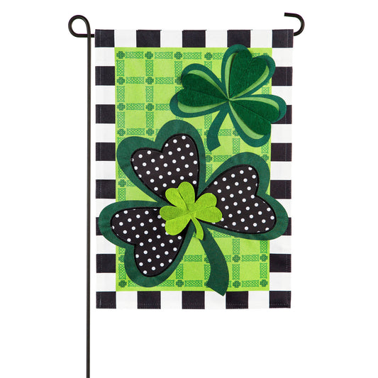 Mixed Print Shamrocks Garden Flag; Linen Textured Polyester 12.5"x18"