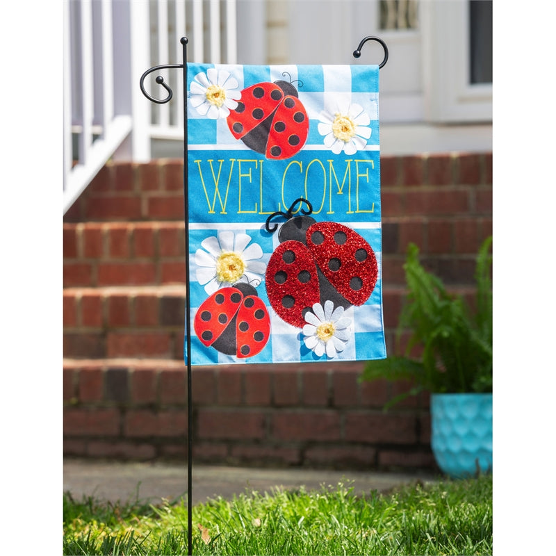 Ladybug Plaid Welcome Garden Flag