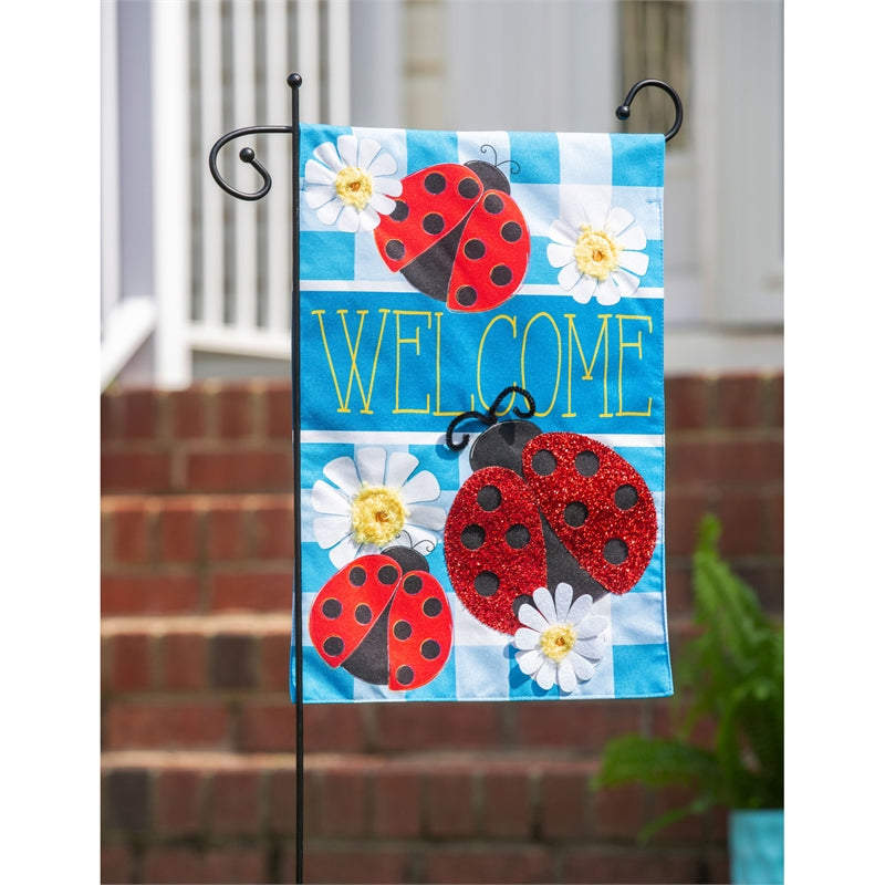 Ladybug Plaid Welcome Garden Flag