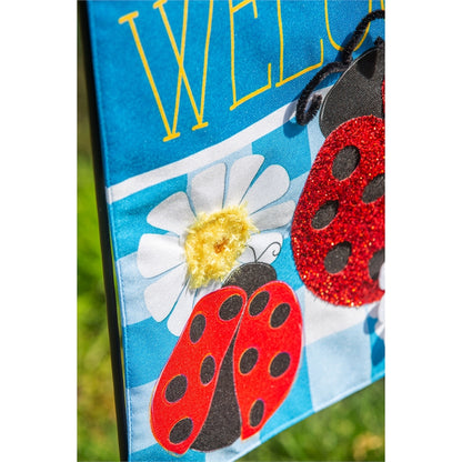 Ladybug Plaid Welcome Garden Flag