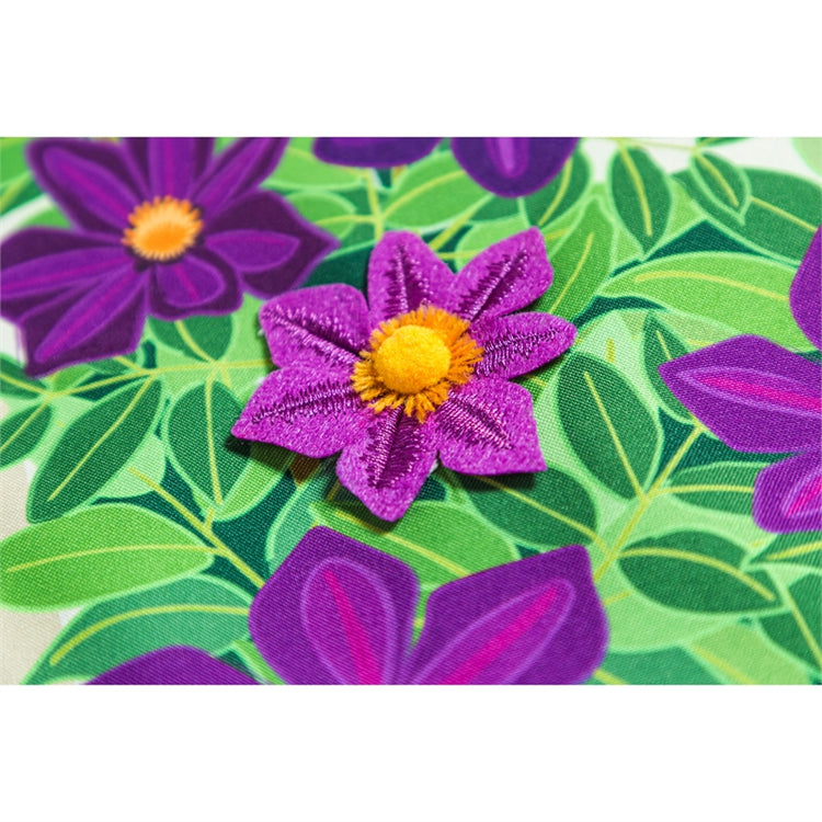 Clematis Welcome Printed Everlasting Impressions Garden Flag; Polyester-Linen Blend 12.5"x28"