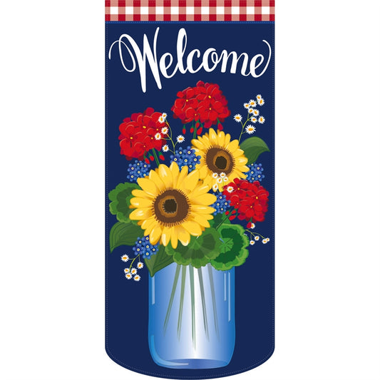 Patriotic Mason Jar Everlasting Impressions Garden Flag; Polyester-Linen Blend 12.5"x28"