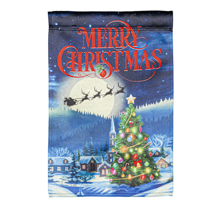 Santa's Sleigh on Christmas Lustre Garden Flag; Linen Textured Polyester 12.5"x18"