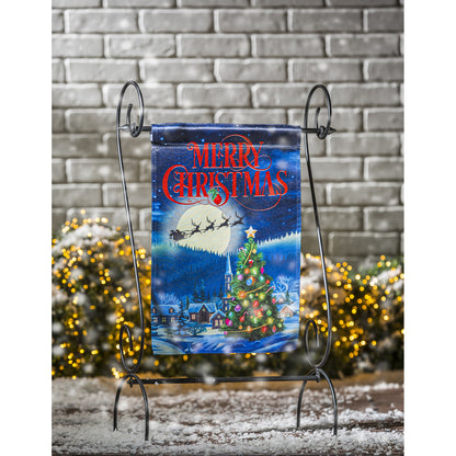 Santa's Sleigh on Christmas Lustre Garden Flag; Linen Textured Polyester 12.5"x18"