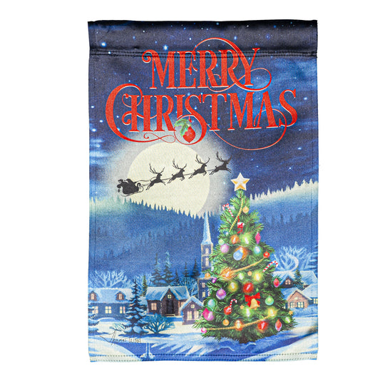 Santa's Sleigh on Christmas Lustre Garden Flag; Linen Textured Polyester 12.5"x18"