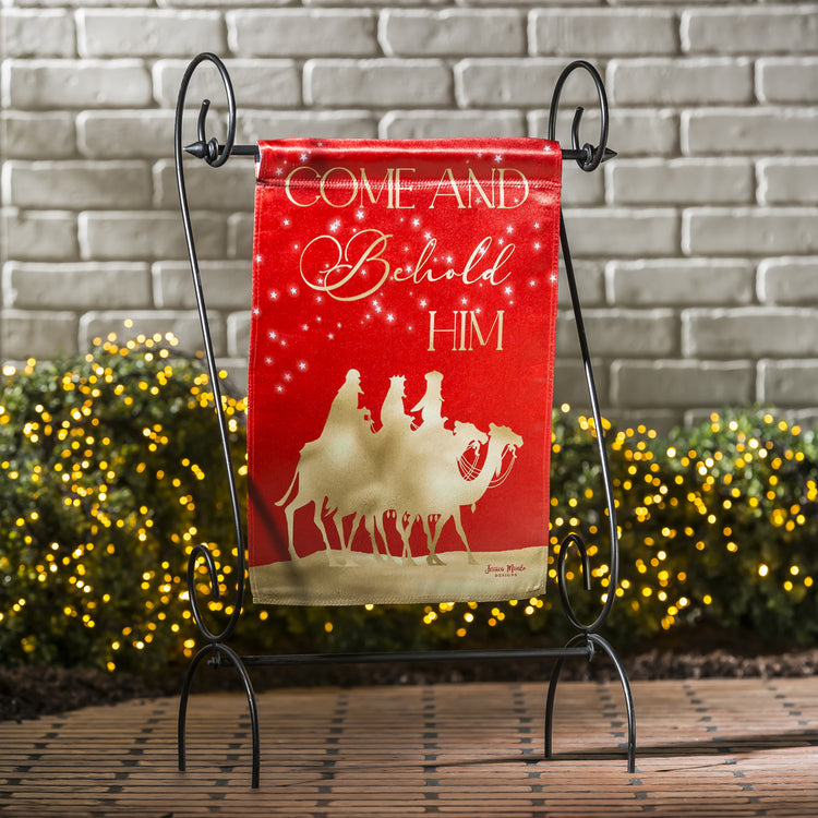 Red & Gold Christmas Night Lustre Garden Flag; Linen Textured Polyester 12.5"x18"