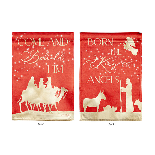 Red & Gold Christmas Night Lustre Garden Flag; Linen Textured Polyester 12.5"x18"