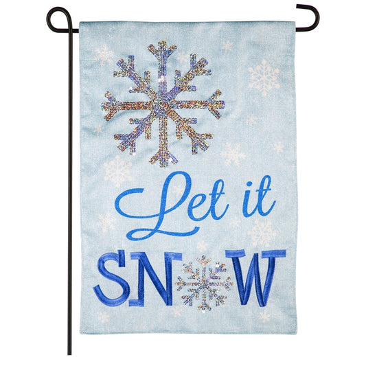"Let it Snow" Printed Garden Shimmer Flag; Polyester-Linen Blend