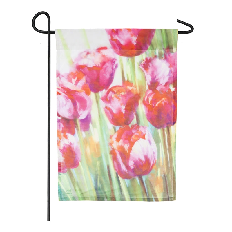 Pink Tulips Printed Garden Flag; Organza