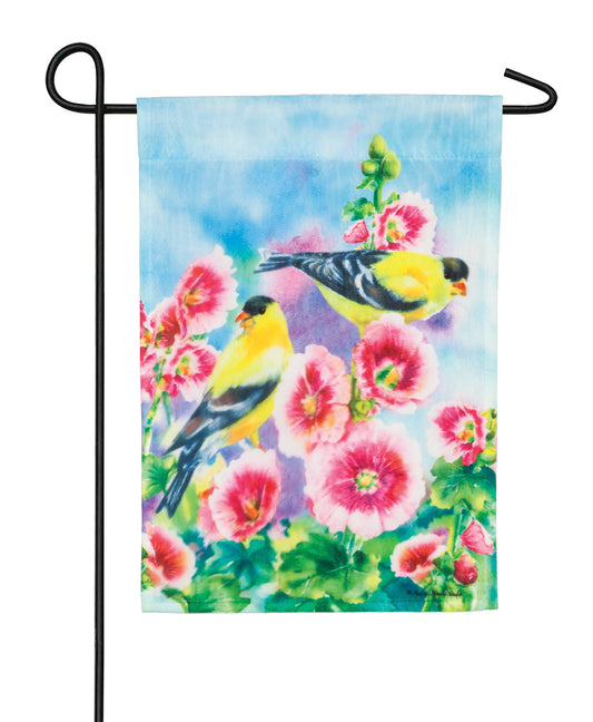 Hollyhocks and Finches Garden Flag