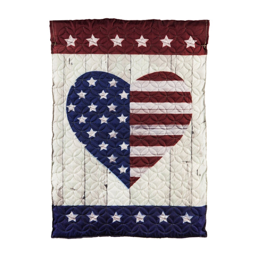 Stars & Stripes Heart Garden Flag; Quilted Polyester 12.5"x18"