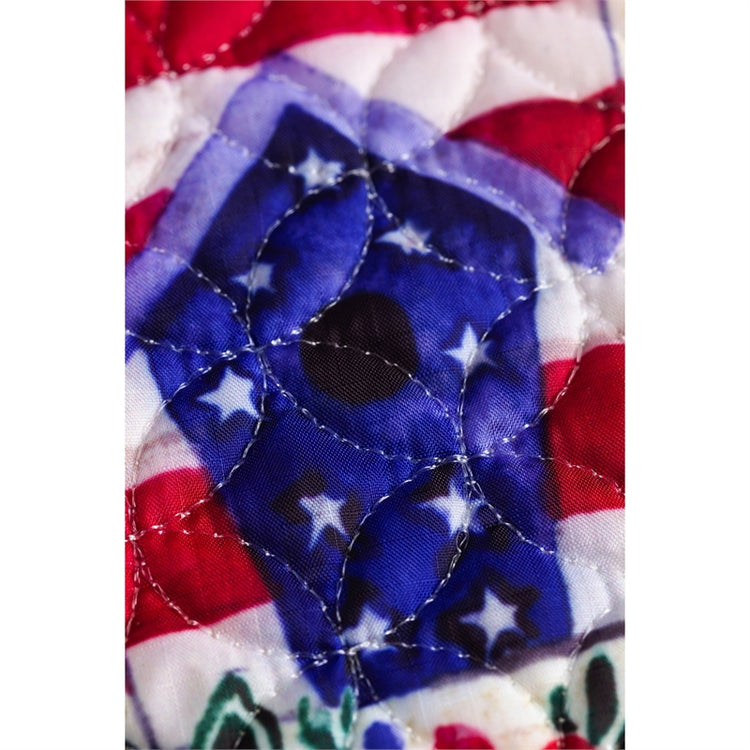 Patriotic Birdhouse Wreath Garden Flag; Quilted Polyester 12.5"x18"
