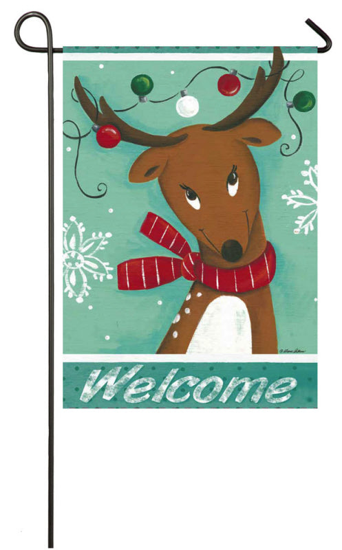 "Naughty or Nice Reindeer" Printed Suede Garden Flag; Polyester