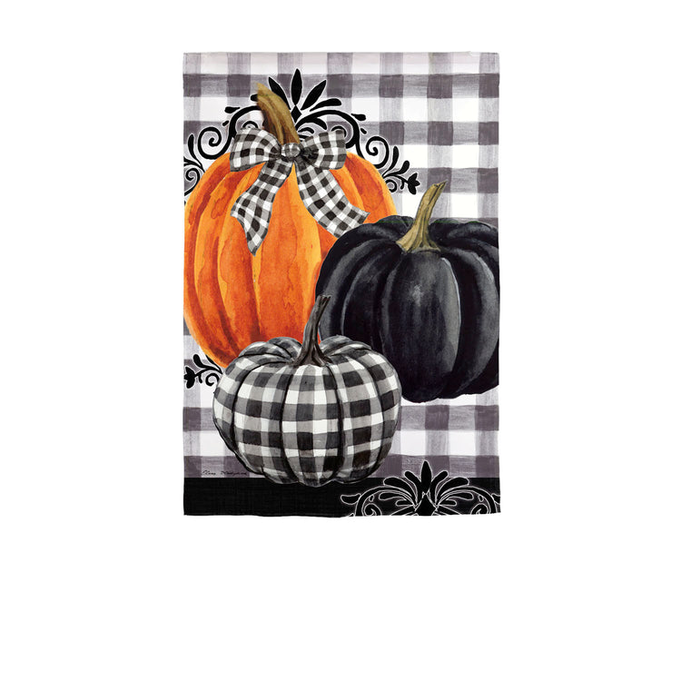 Pumpkin Check Printed Suede Garden Flag; Polyester 12.5"x18"