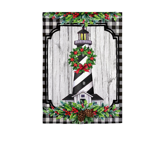 Christmas Lighthouse Wreath Printed Suede Garden Flag; Polyester 12.5"x18"