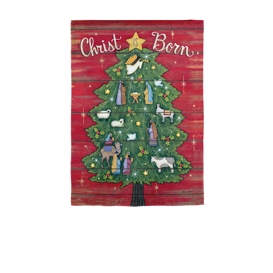 Christ is Born Tree Printed Suede Garden Flag; Polyester 12.5"x18"