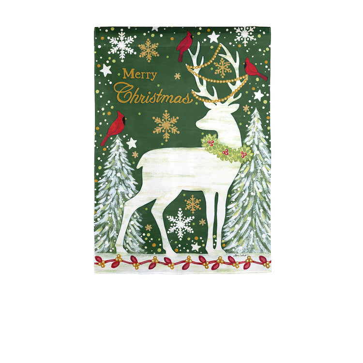 Merry Christmas Reindeer Printed Embellished Suede Garden Flag; Polyester 12.5"x18"