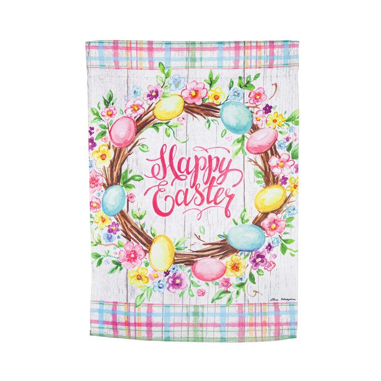 Easter Floral Wreath Printed Suede Garden Flag; Polyester 12.5"x18"