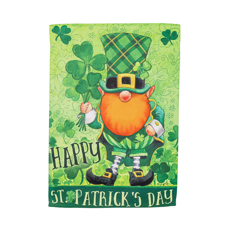 St. Patrick's Day Gnome Printed Suede Garden Flag; Polyester 12.5"x18"