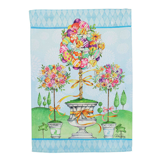 Easter Chick Topiary Printed Suede Garden Flag; Polyester 12.5"x18"