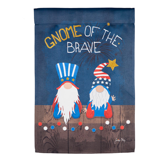 Gnome of the Brave Embellished Printed Suede Garden Flag; Polyester 12.5"x18"