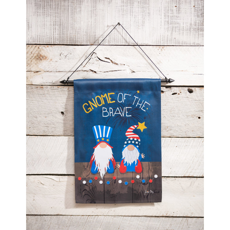 Gnome of the Brave Embellished Printed Suede Garden Flag; Polyester 12.5"x18"