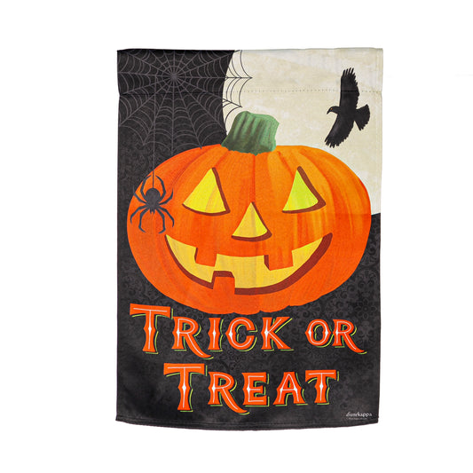 Trick or Treat Jack-o-Lantern Printed Suede Garden Flag; Polyester 12.5"x18"