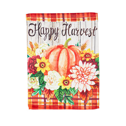 Happy Harvest Floral Pumpkins Printed Suede Garden Flag; Polyester 12.5"x18"