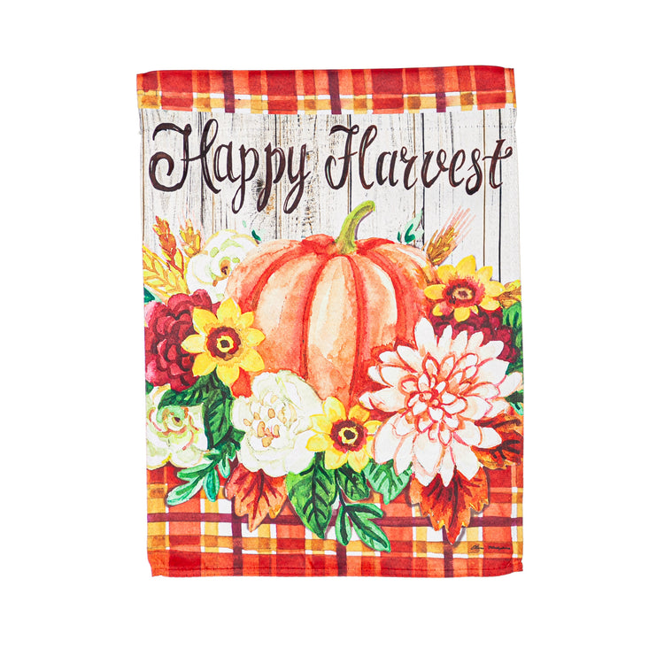 Happy Harvest Floral Pumpkins Printed Suede Garden Flag; Polyester 12.5"x18"
