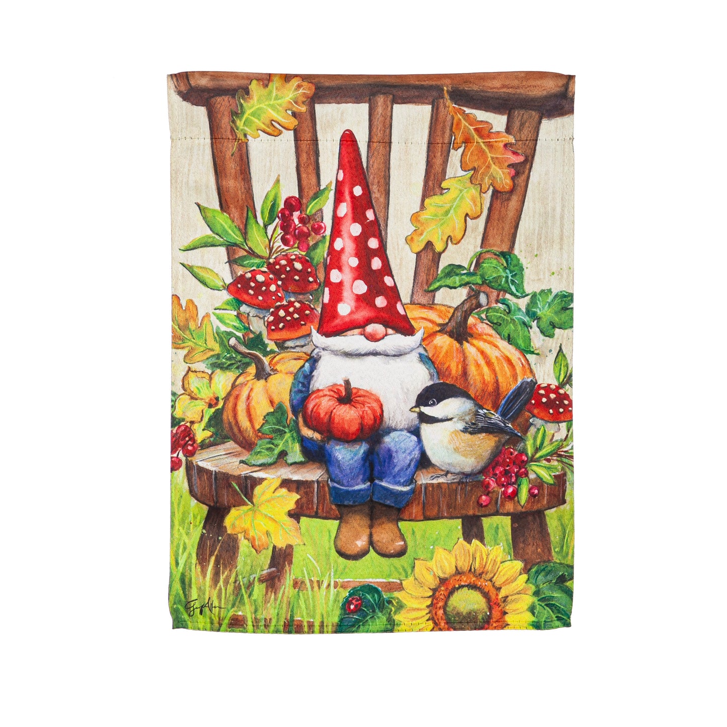 Gnomes and Friends Printed Suede Garden Flag; Polyester 12.5"x18"