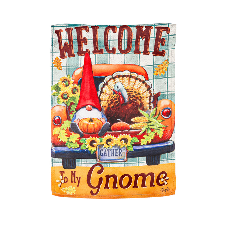 Welcome to My Gnome Printed Suede Garden Flag; Polyester 12.5"x18"