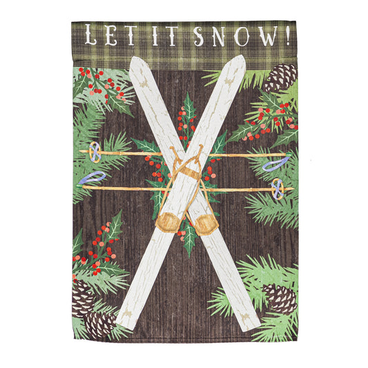 Let it Snow Skis Printed Suede Garden Flag; Polyester 12.5"x18"