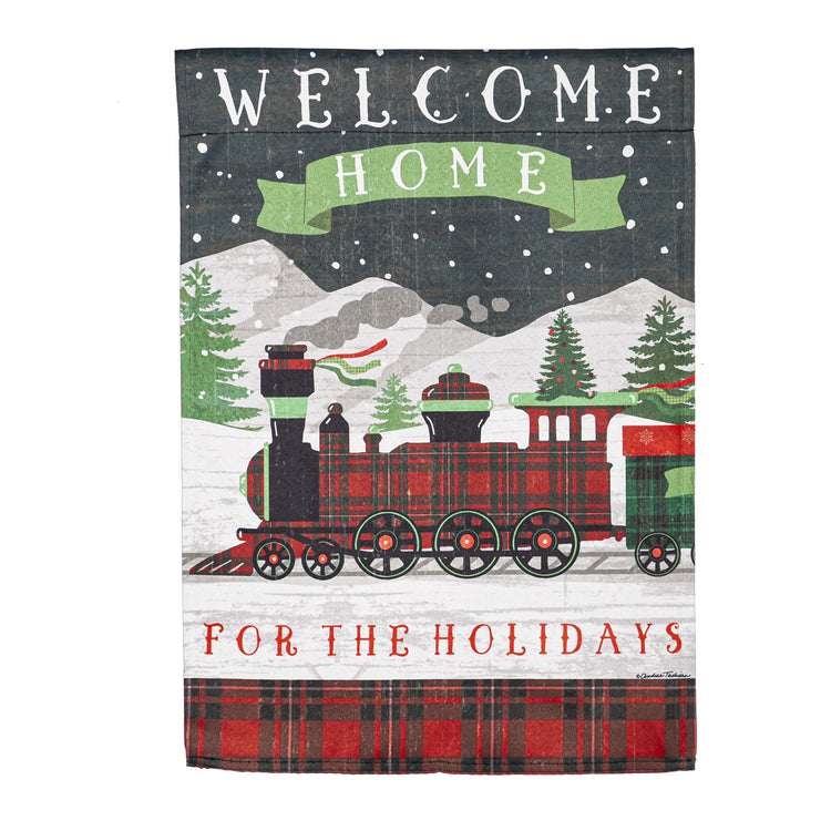 Home for the Holidays Train Printed Suede Garden Flag; Polyester 12.5"x18"