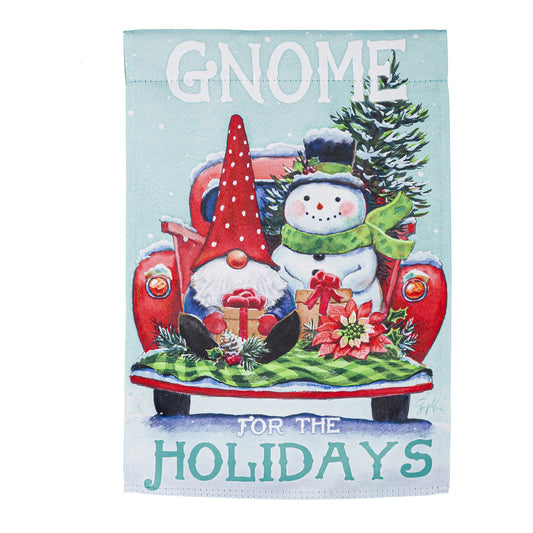 Gnome for the Holidays Truck Printed Suede Garden Flag; Polyester 12.5"x18"