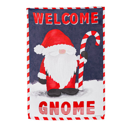 Santa Gnome Printed Suede Garden Flag; Polyester 12.5"x18"
