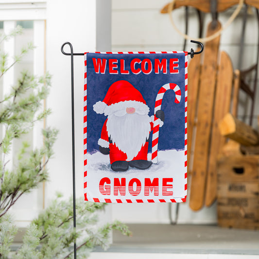 Santa Gnome Printed Suede Garden Flag; Polyester 12.5"x18"