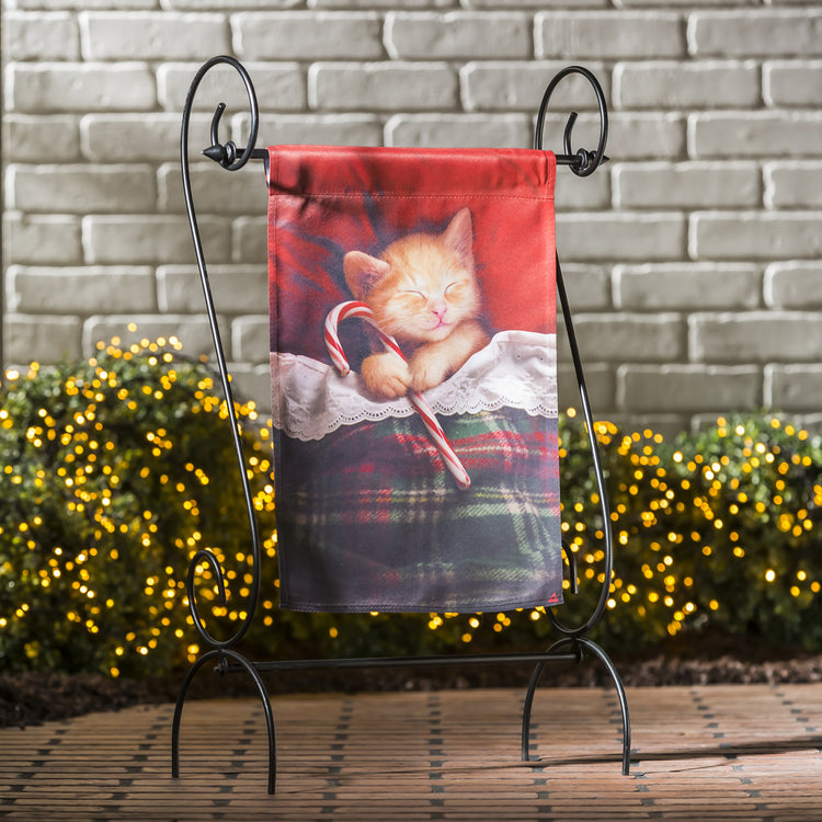 Candy Cane Kitten Printed Suede Garden Flag; Polyester 12.5"x18"