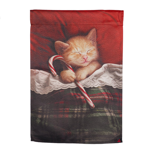 Candy Cane Kitten Printed Suede Garden Flag; Polyester 12.5"x18"