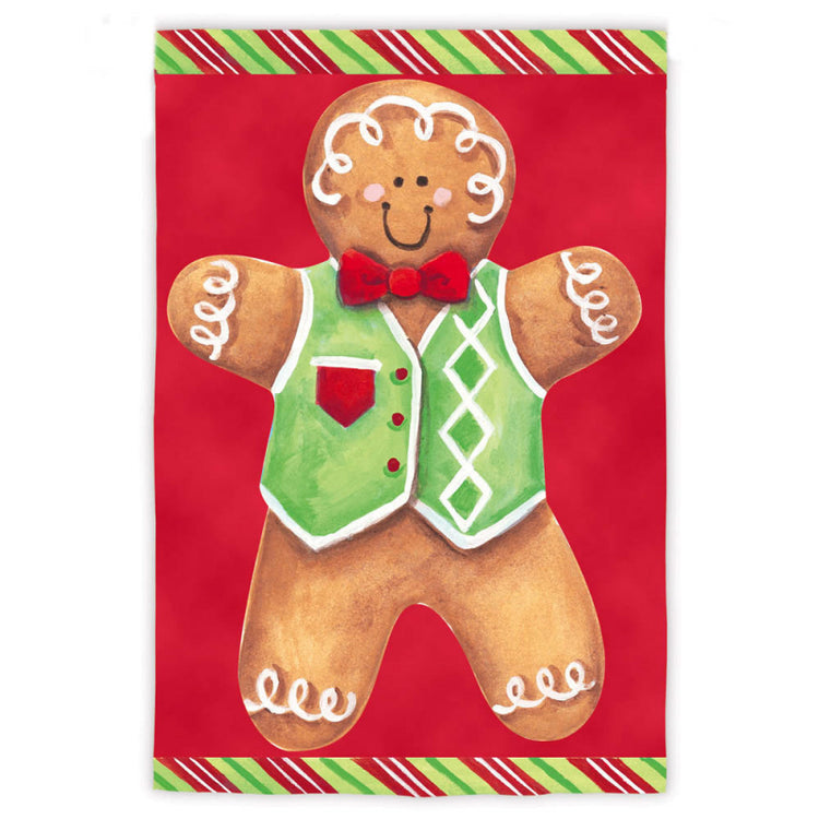 "Gingerbread Cookies Boy & Girl" 2-Sided Printed Suede Seasonal House Flag; Polyester