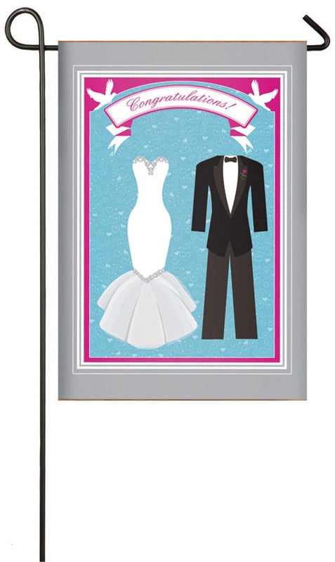 "Wedding Congratulations" Printed Seasonal Garden Flag; Polyester
