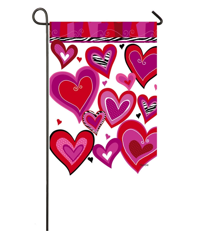 Valentines Hearts Printed Suede Garden Flag; Polyester