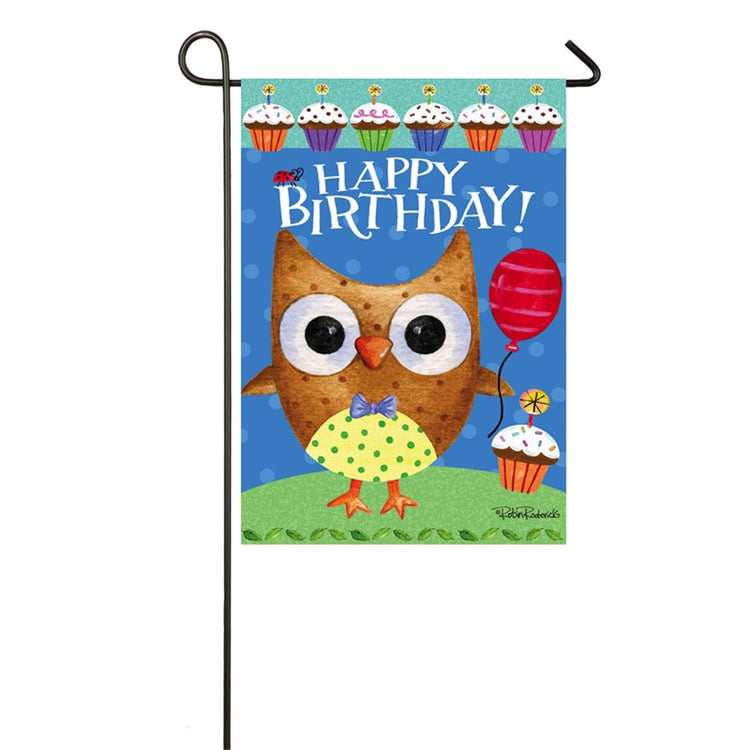 "Make A Big Wish Happy Birthday Owl" Printed Suede Garden Flag; Polyester