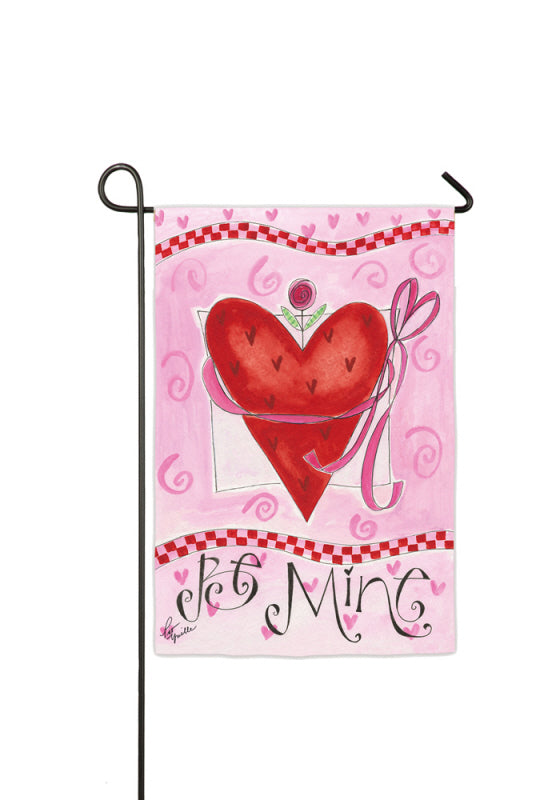 Be Mine Happy Valentines Day Printed Suede Double Sided Seasonal Garden Flag; Polyester