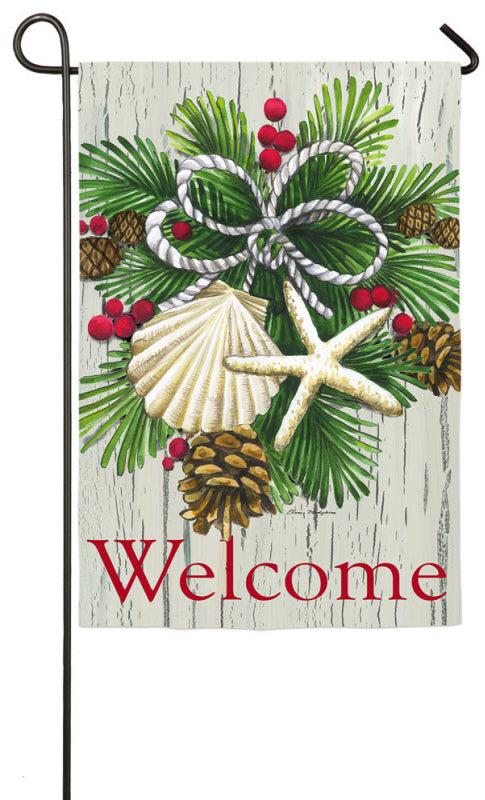 Coastal Christmas Welcome Printed Suede Seasonal Garden Flag; Polyester