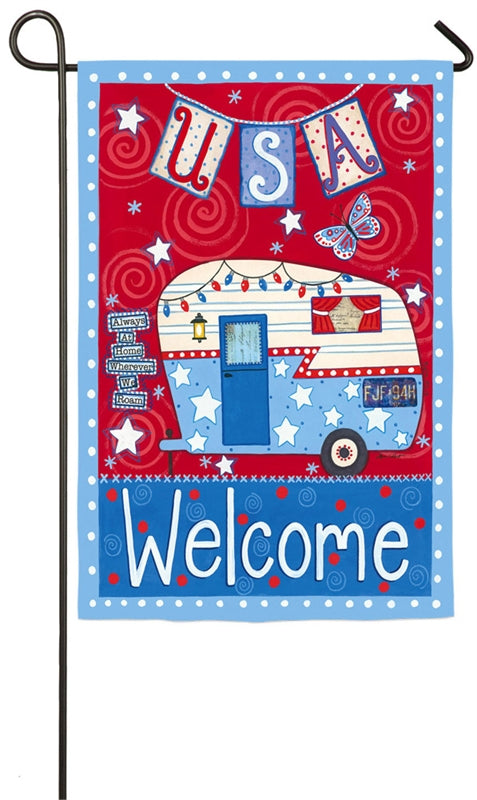 Patriotic Camping Trailer Garden Flag