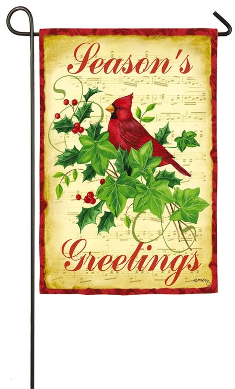 "Yuletide Cardinal Joy" Suede Printed Seasonal Garden Flag; Polyester
