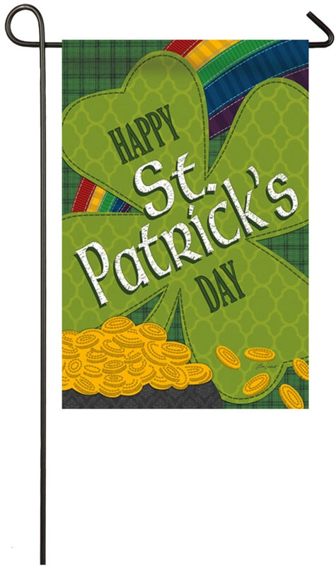 St.Patricks Day Gold Coins Printed Suede Seasonal Garden Flag; Polyester